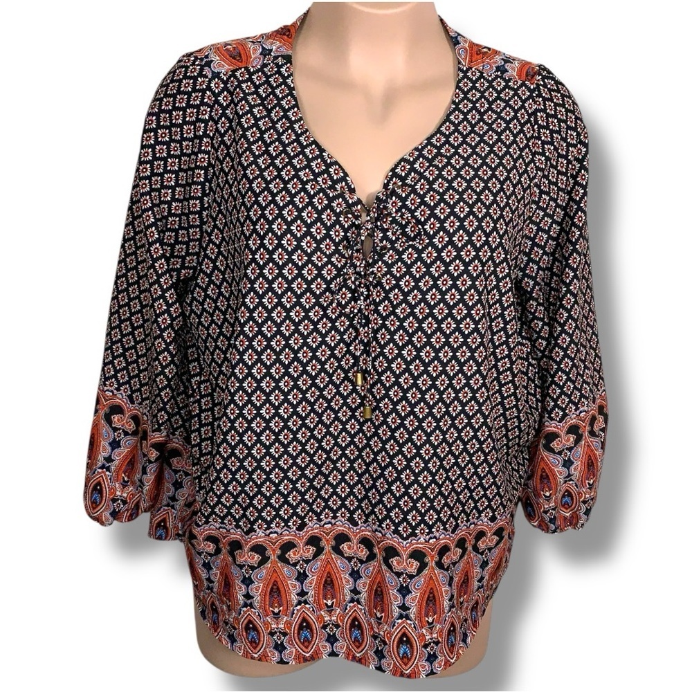 2x Time To Bloom Blouse Boho Peasant Black Red Bohemian Tassel Neckline